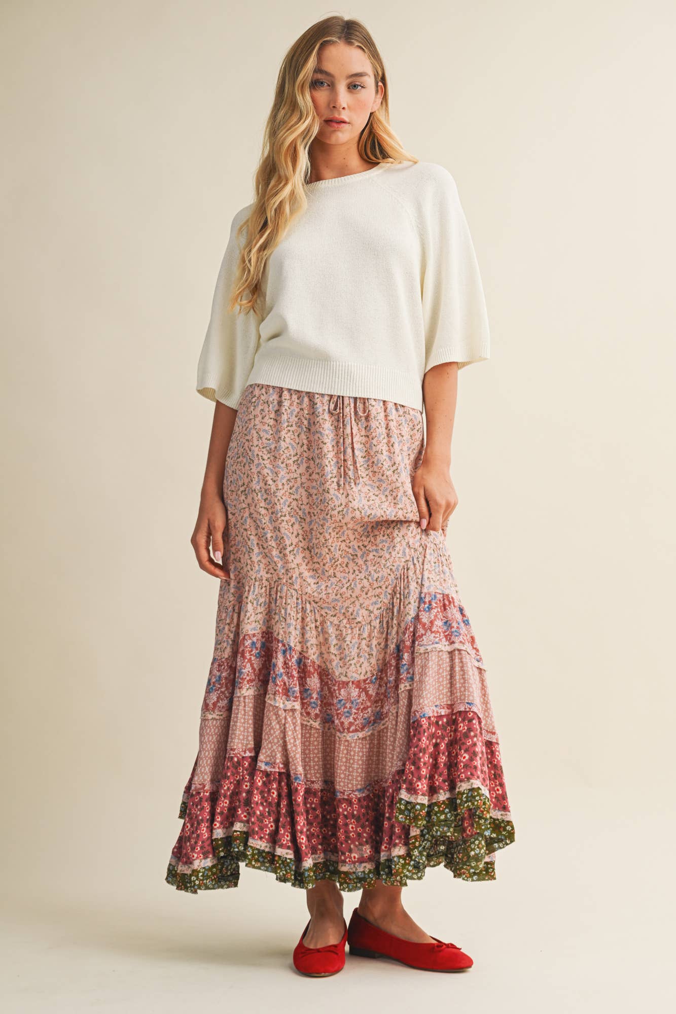 Cream Raglan Short Sleeve Sweater