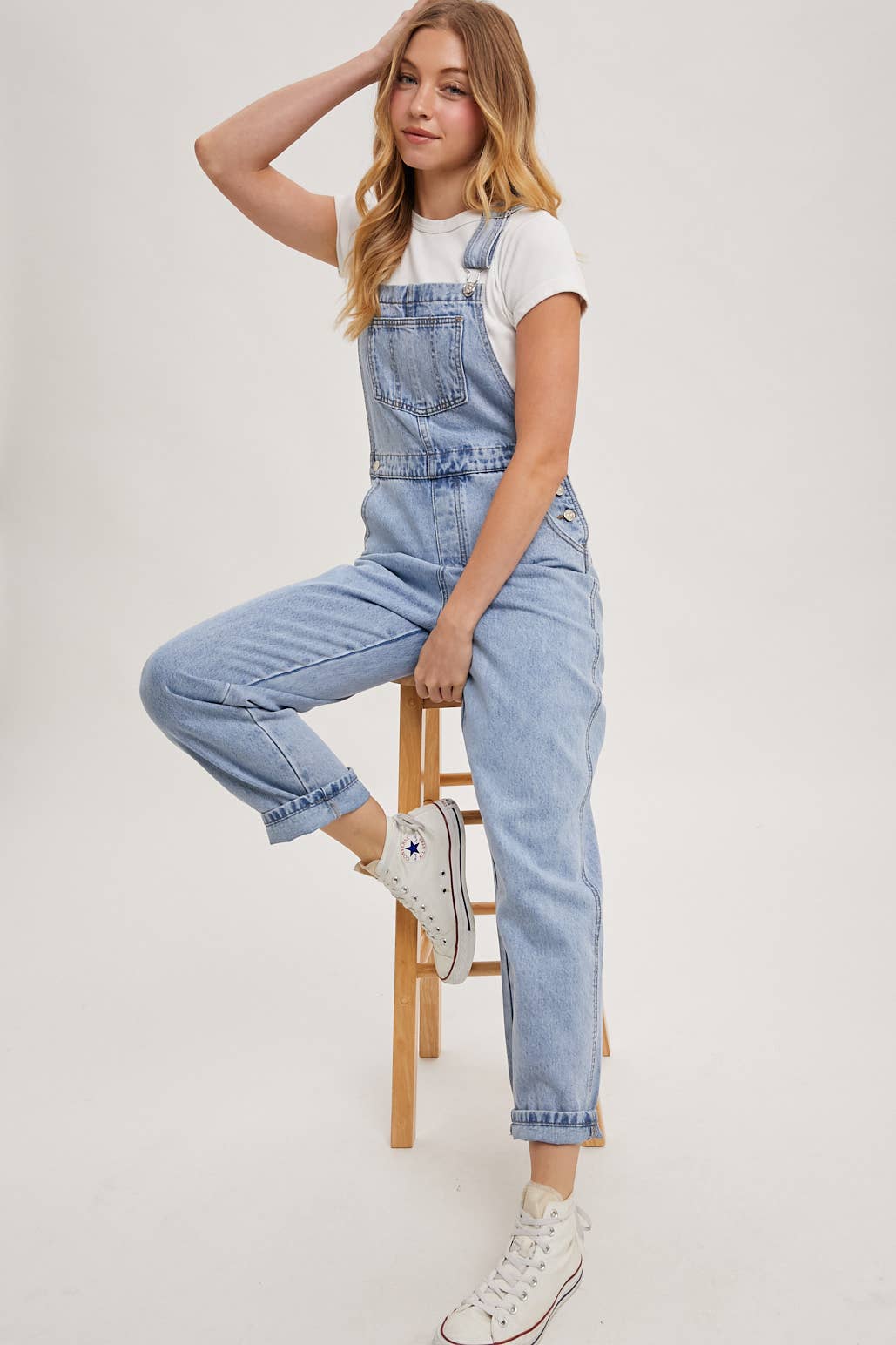 DENIM STRAIGHT LEG OVERALLS JUMPSUIT
