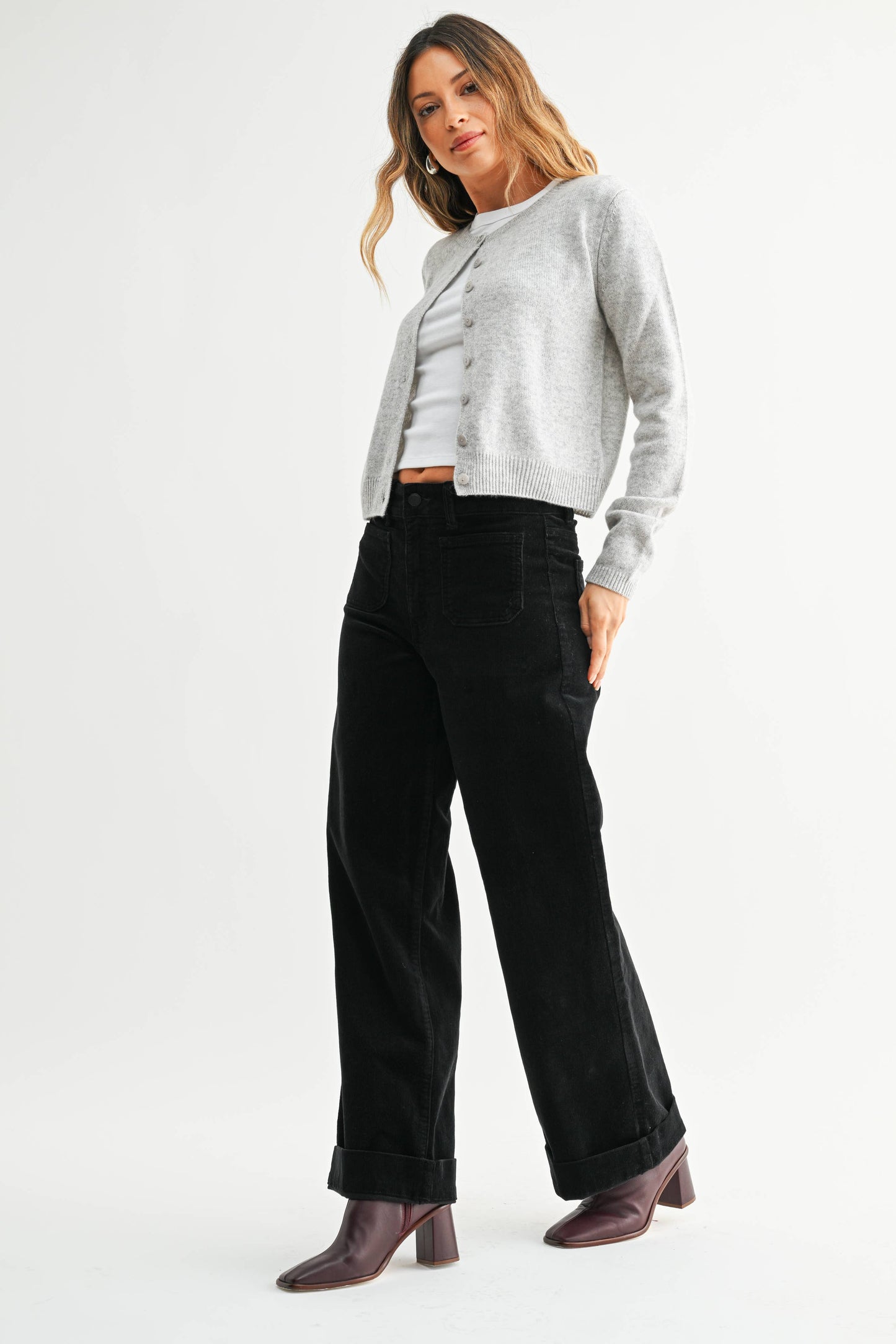 Corduroy Patch Pocket Wide Leg