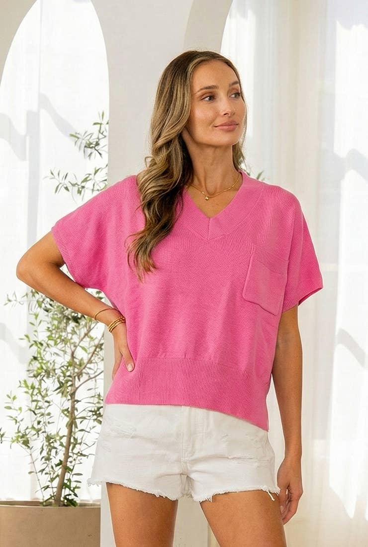 Curvy Pink Knit Top Short