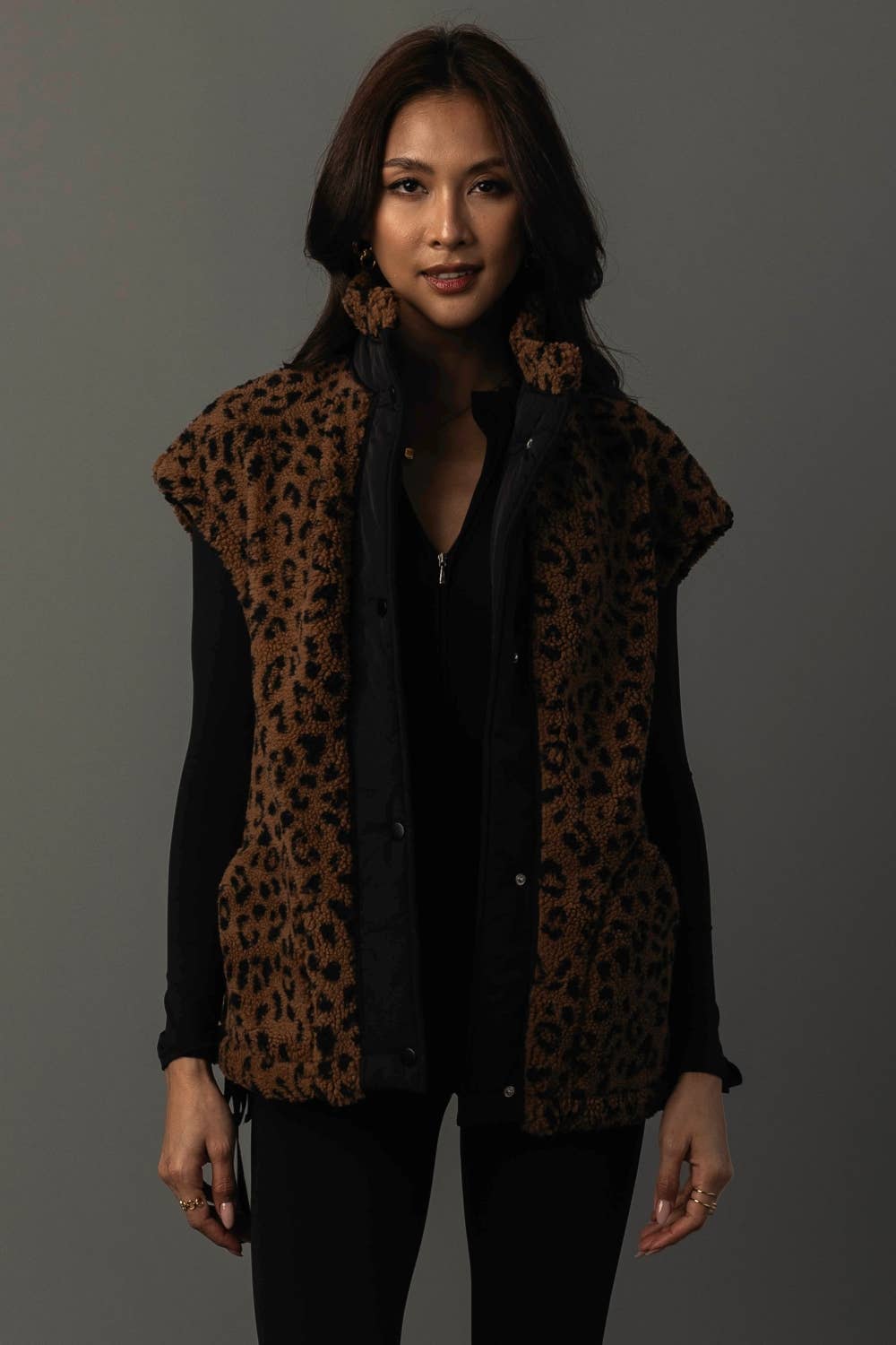Brown & Black Leopard Fleece Vest