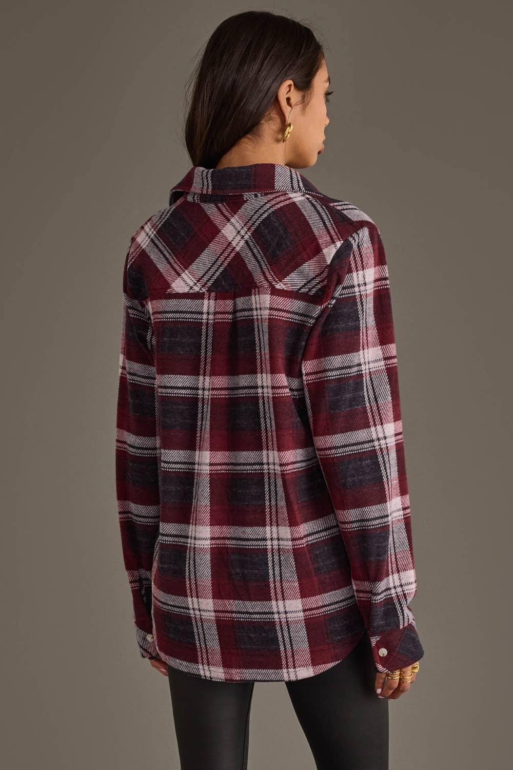Maroon, Charcoal & White Plaid Button Up
