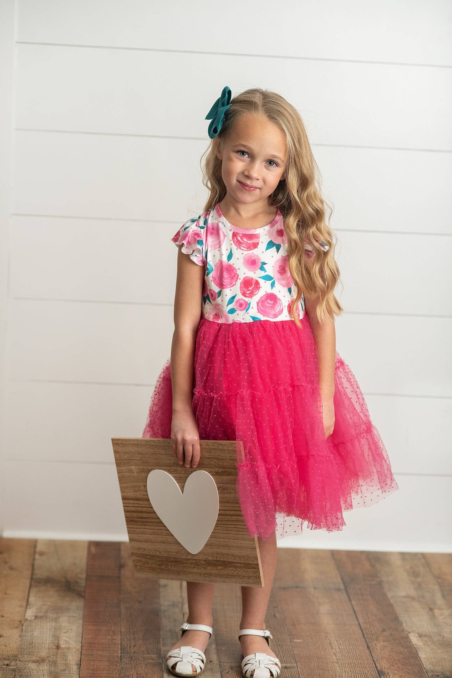 Girls Bright Pink Rose Tiered Tulle Dress