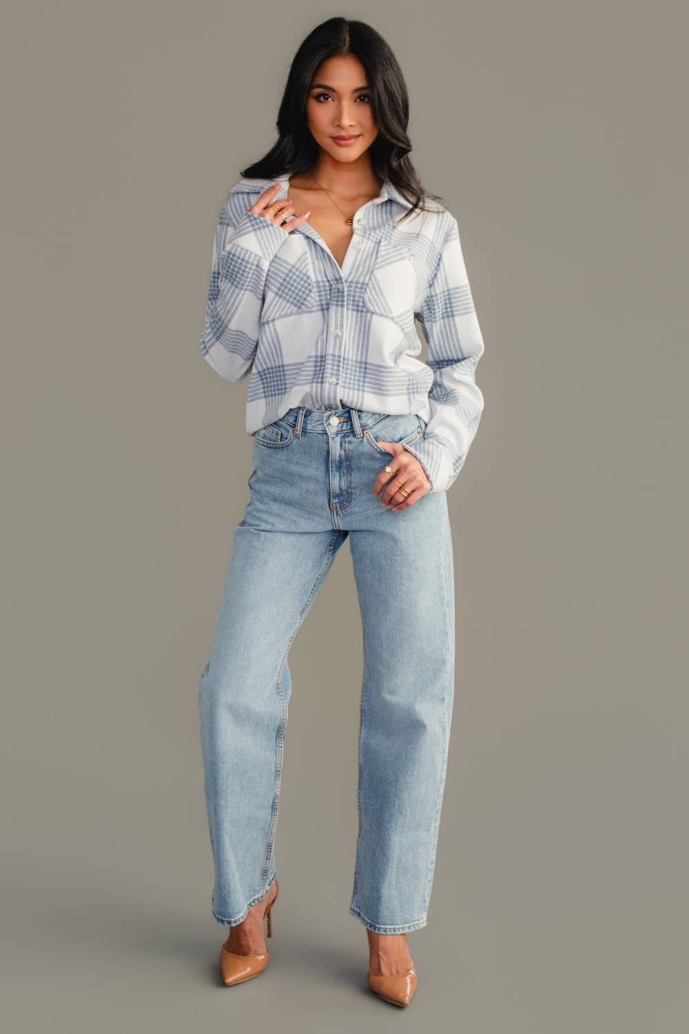 White & Dusty Blue Plaid