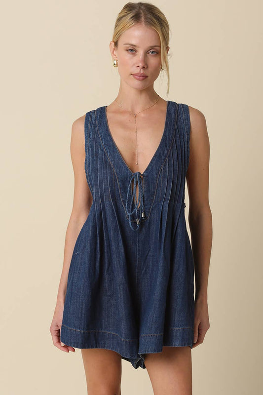 Denim Tie-Front Romper