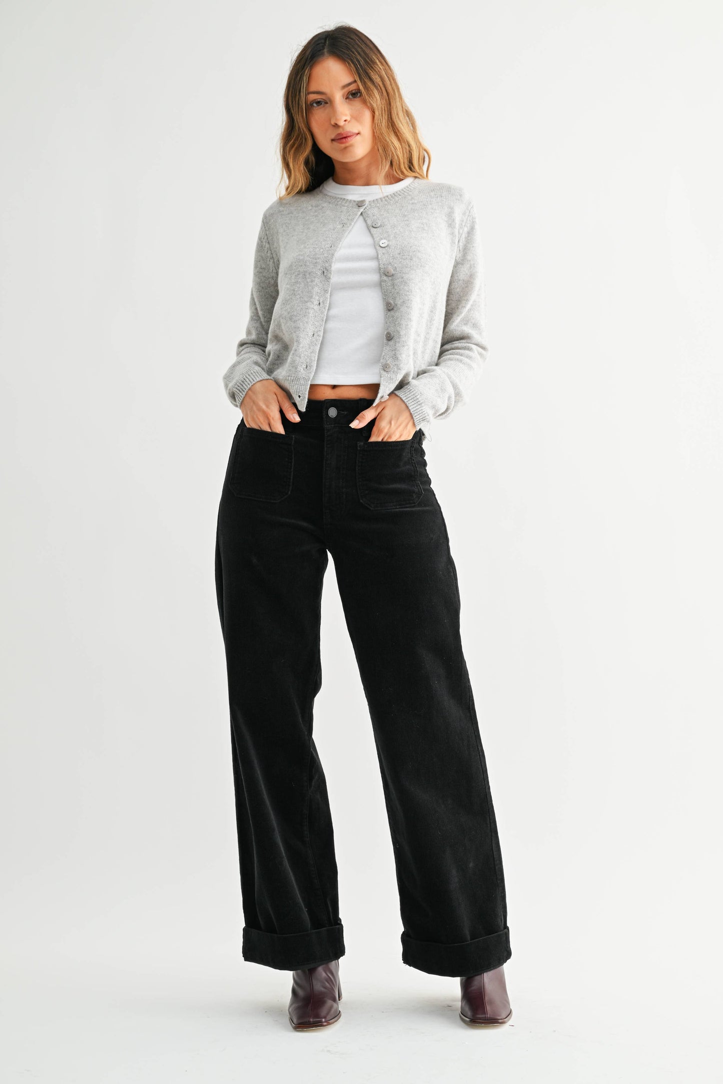 Corduroy Patch Pocket Wide Leg