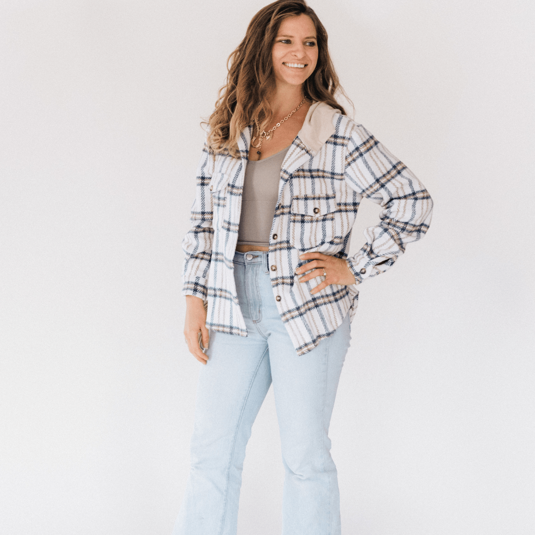 Cream & Navy Plaid Flannel - Adult: 2XL