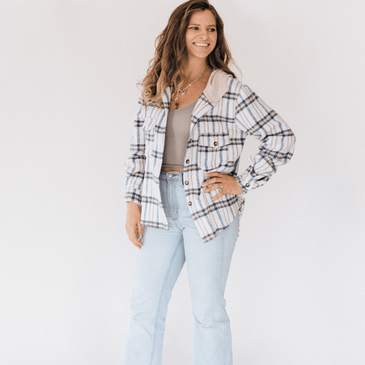 Cream & Navy Plaid Flannel - Adult: 2XL
