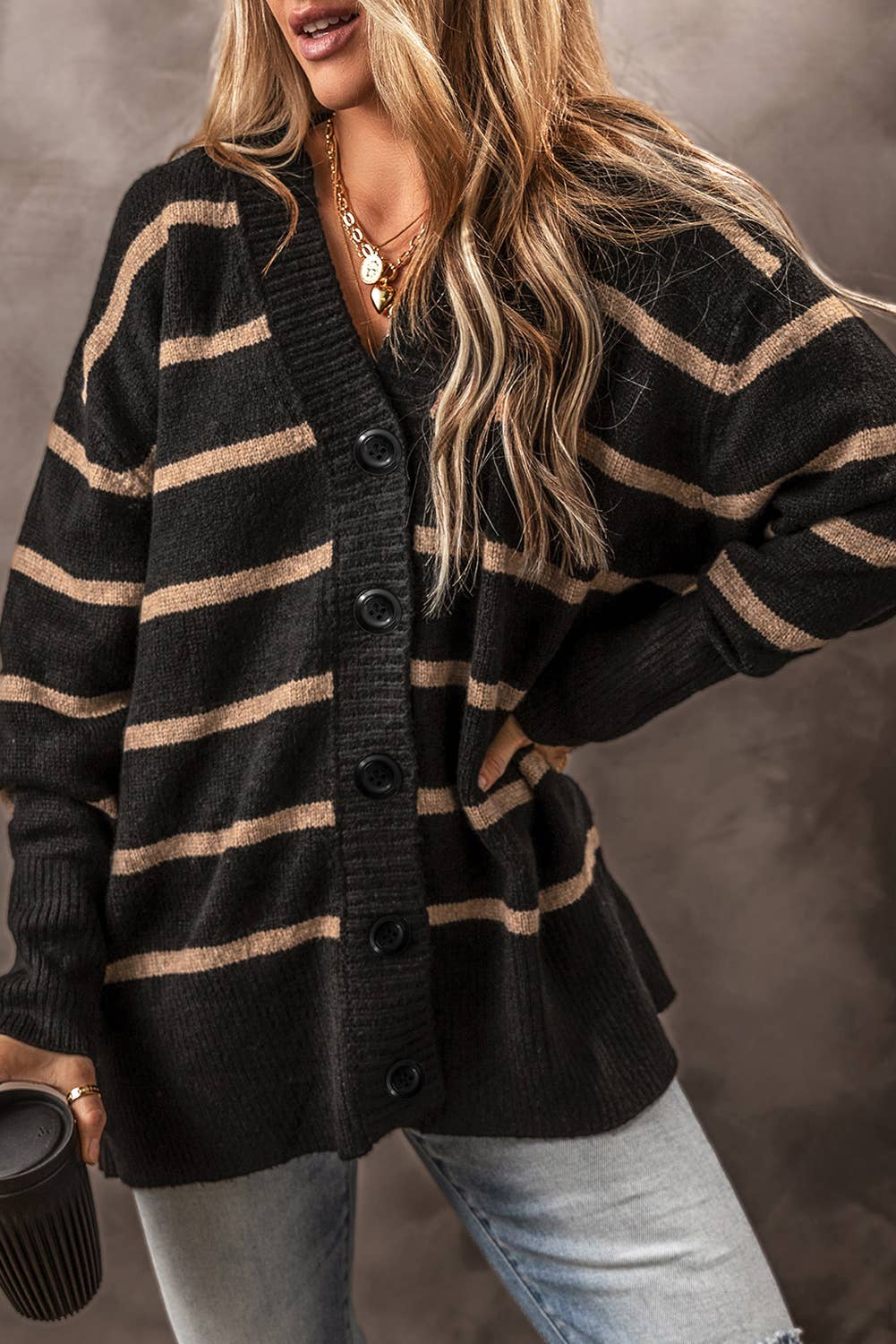 Black and Camel Stripe Cardigan