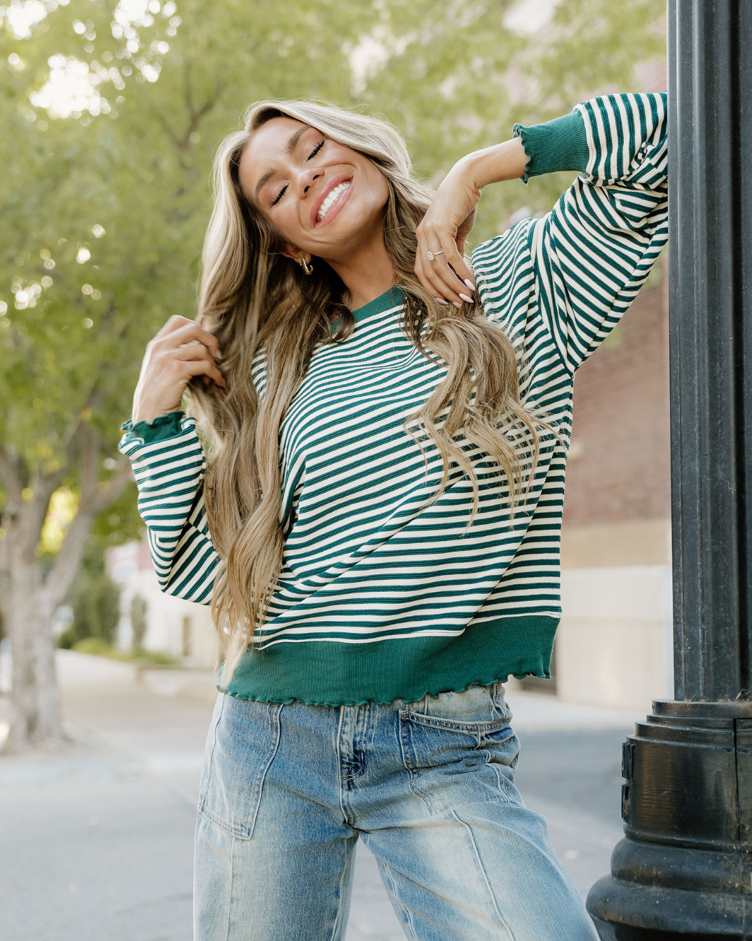 Stevie Green Striped Top