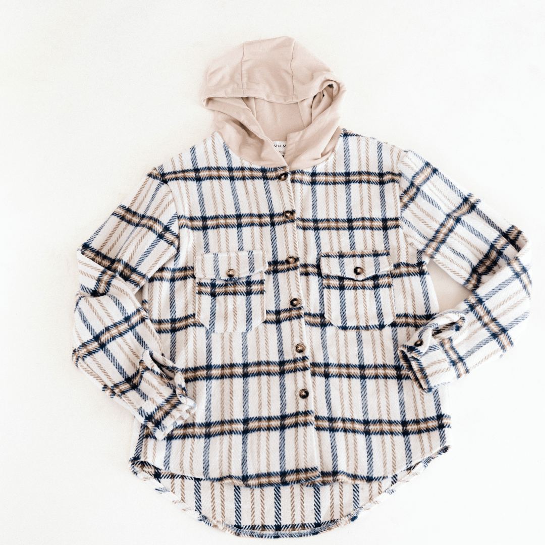 Cream & Navy Plaid Flannel - Adult: 2XL