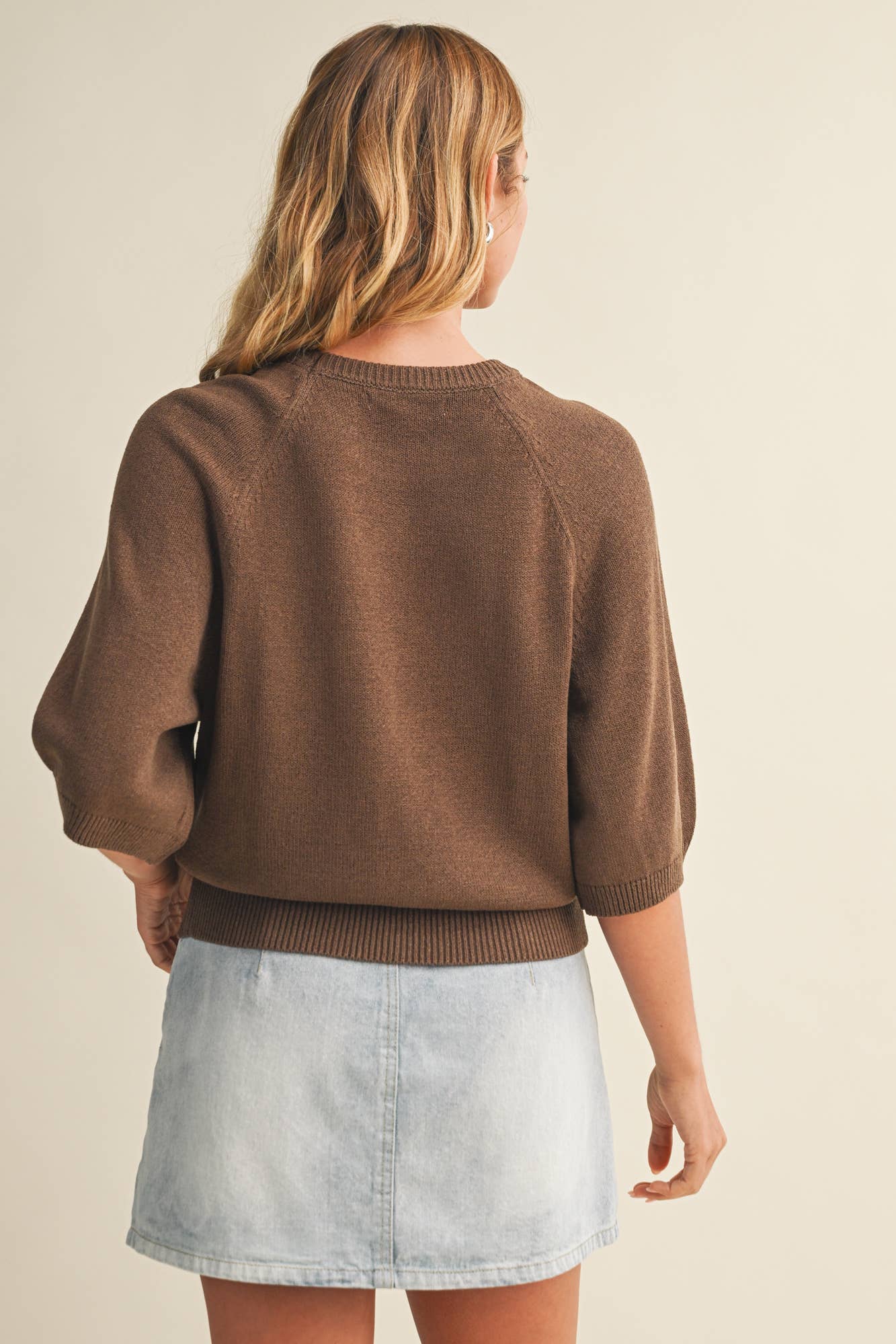 Coffee Raglan Short Sleeve Sweater