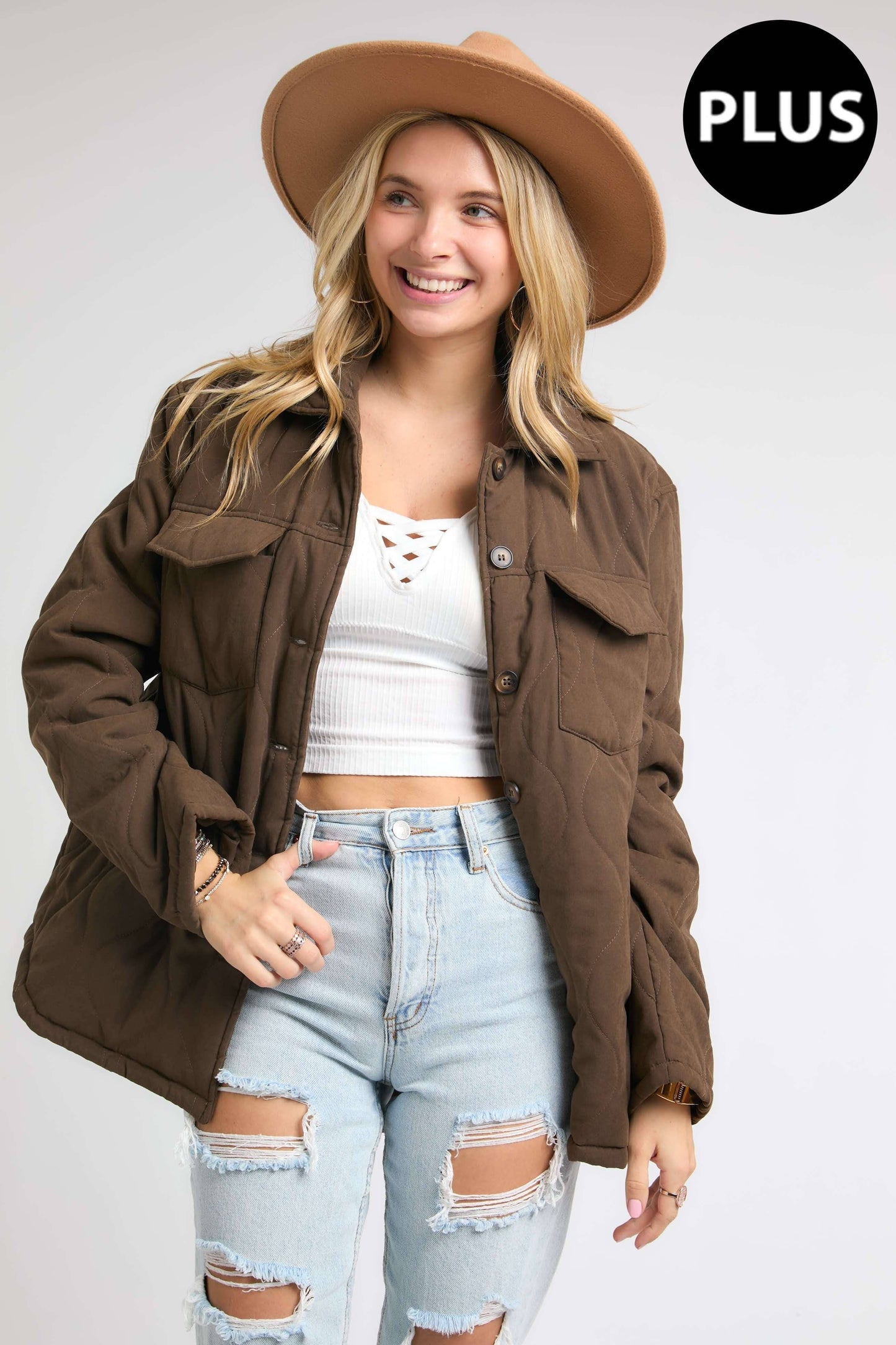 Curvy Espresso Quilted Shacket
