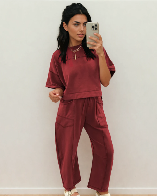Drop Shoulder Boxy Tee and Barrel Pants Set