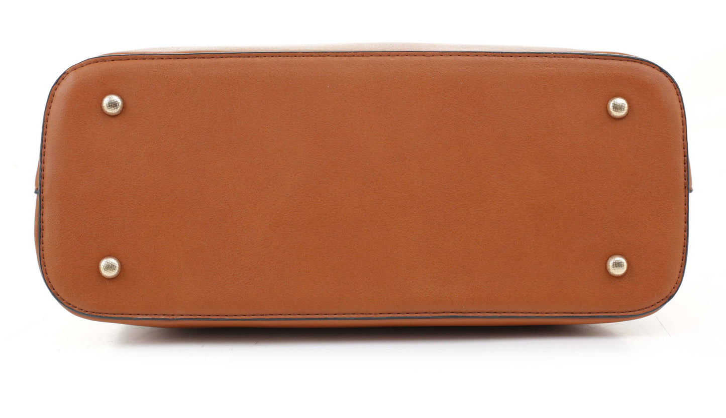 Geometric Monogram Designer Dome Satchel Set: Beige/Brown