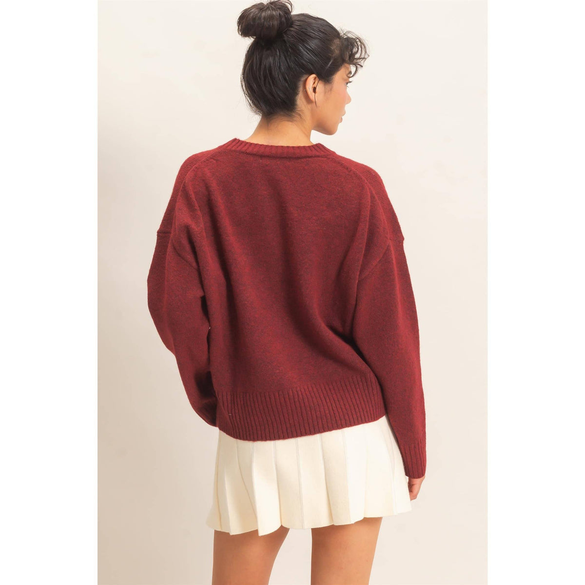 Burgundy  Crew Neck Sweater