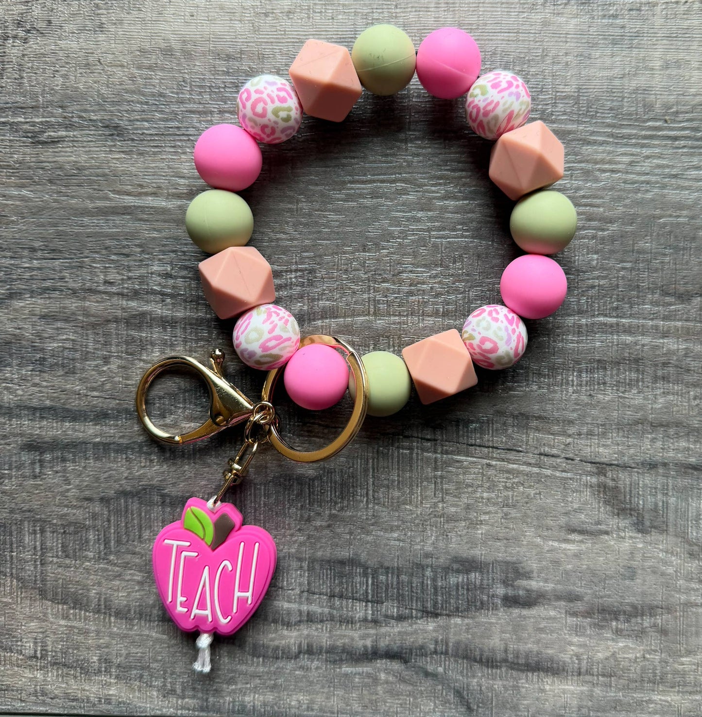 Pretty Pink Apple Colorful Teacher Keychain: Wristlet
