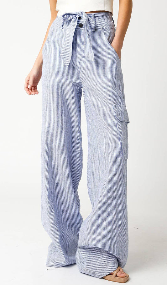 Blue Striped Linen Pants