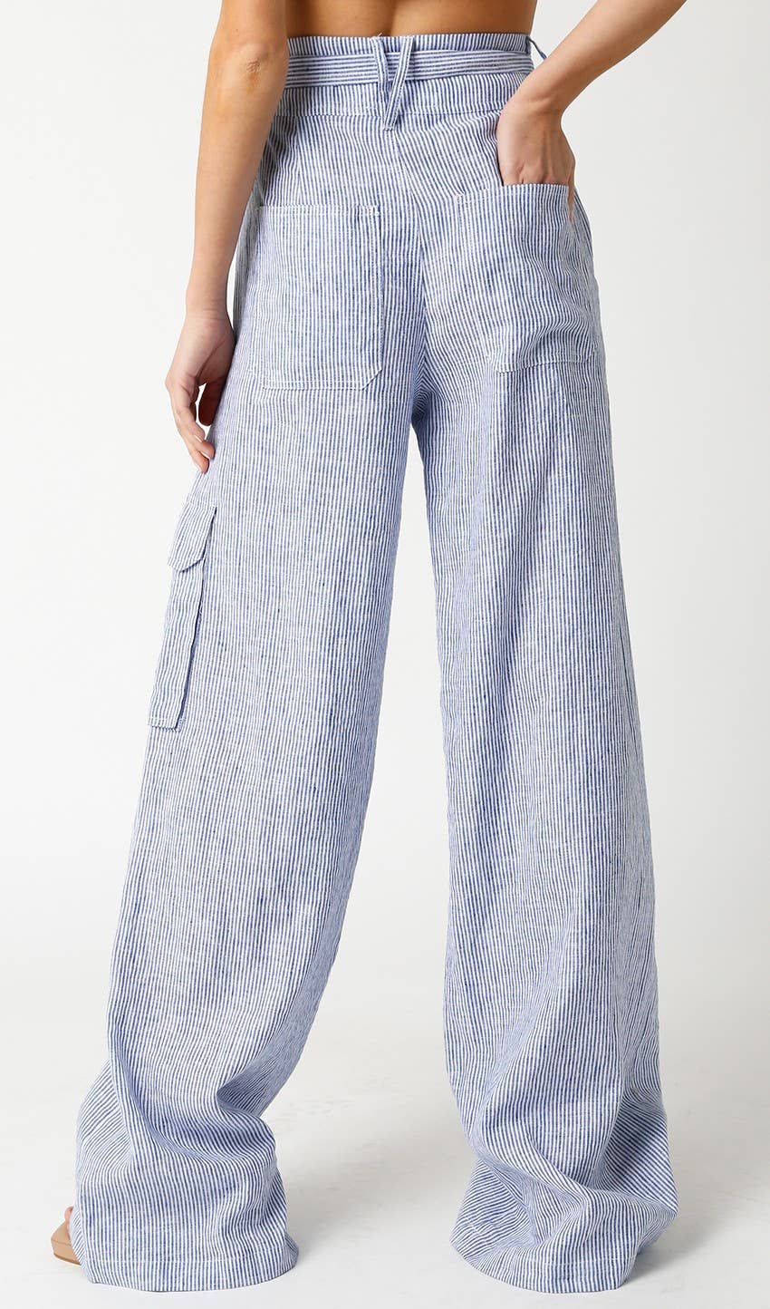 Blue Striped Linen Pants