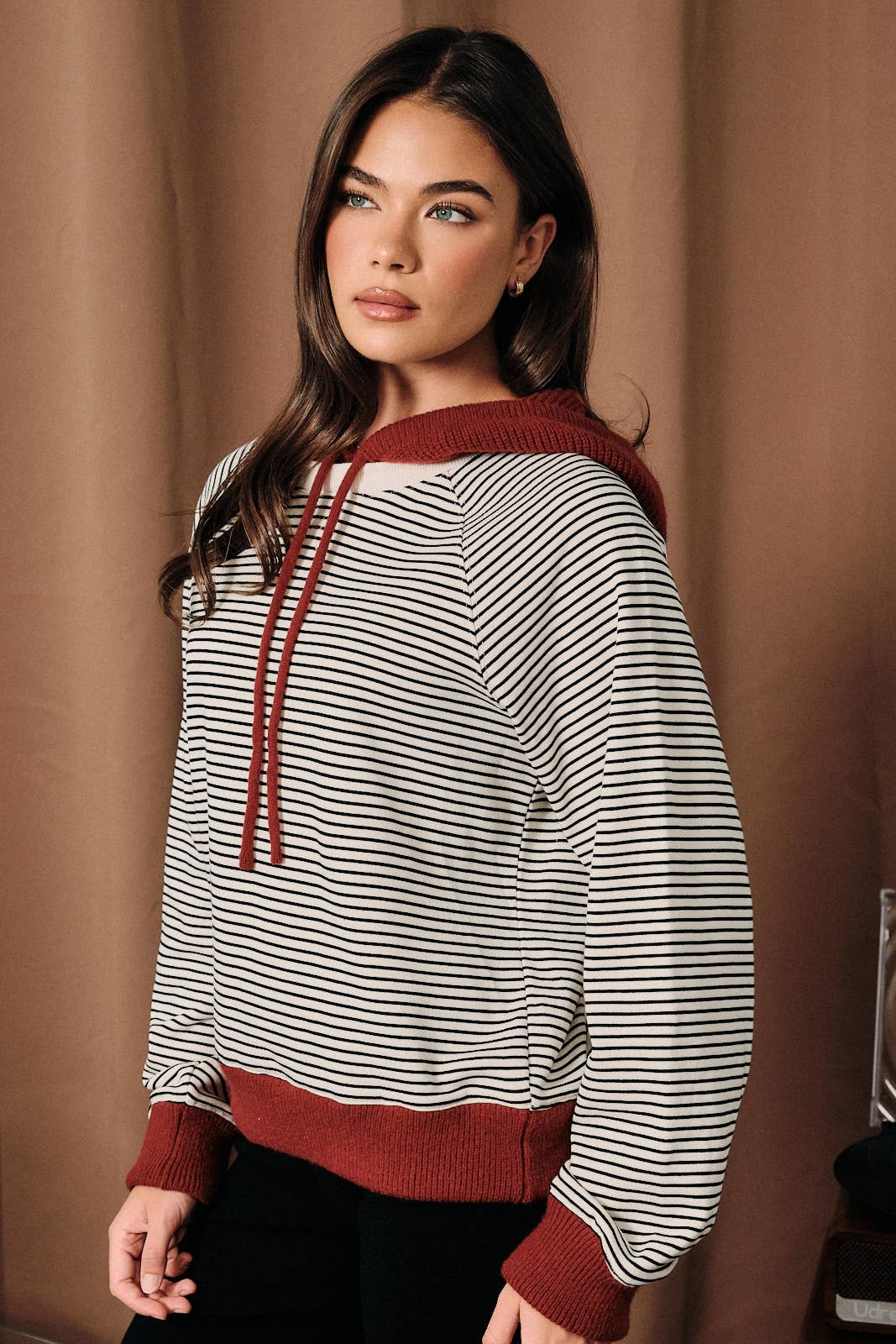 Raglan Long Sleeve Striped Knit Hoodie