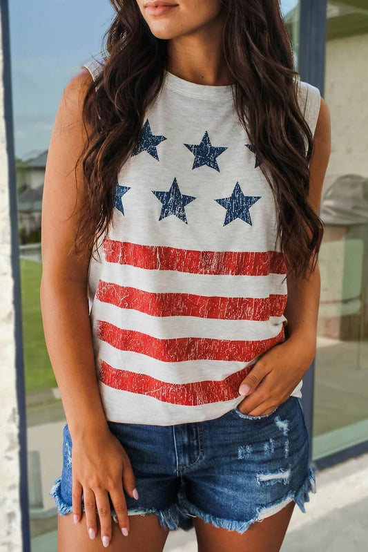 USA Flag Stars & Stripes Print Tank Top