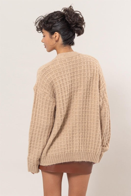 Waffle Knit Taupe Cardigan