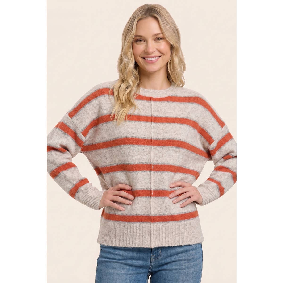 Oatmeal and Orange Striped Sweater