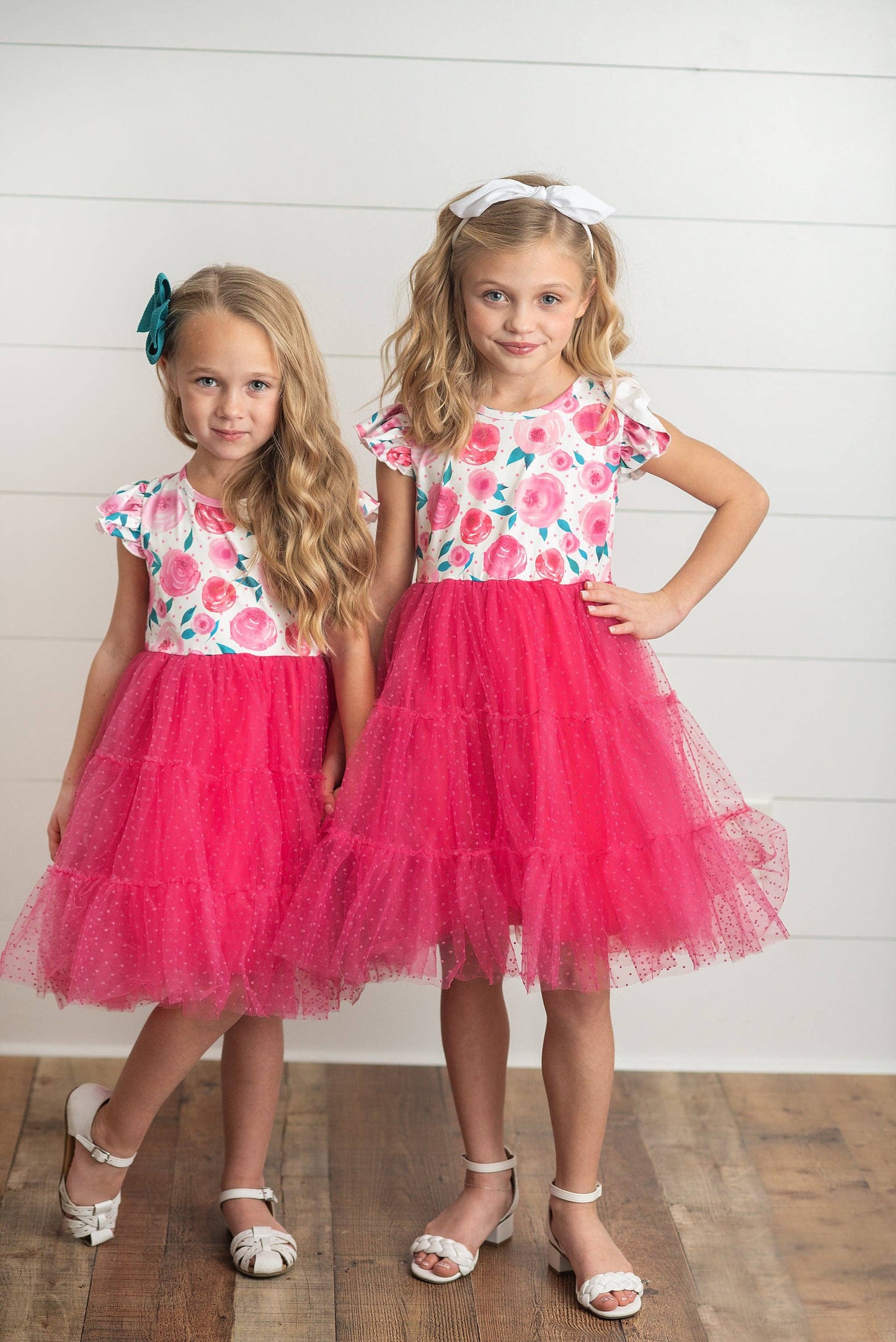 Girls Bright Pink Rose Tiered Tulle Dress