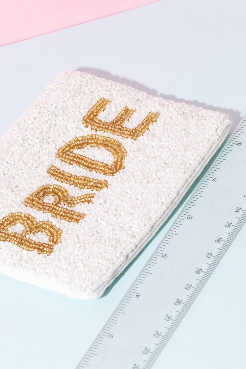 Gold Bride Print White Beaded Coin Purse