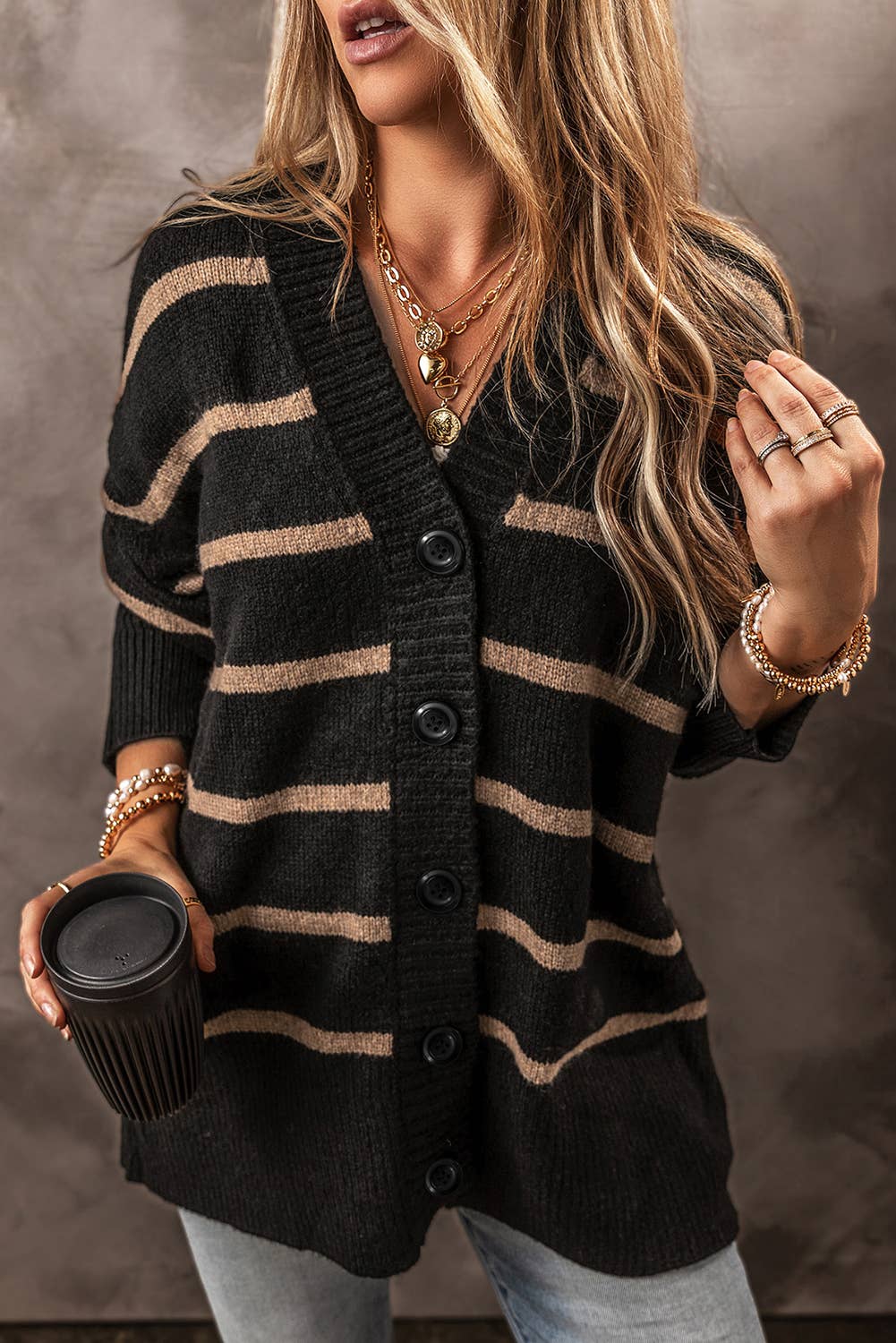 Black and Camel Stripe Cardigan