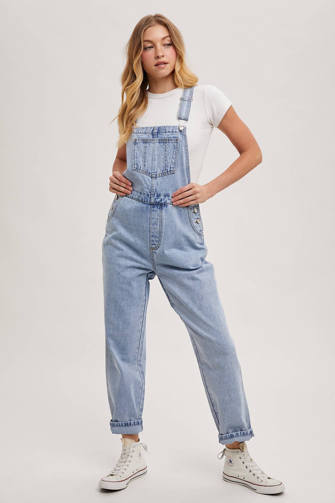 DENIM STRAIGHT LEG OVERALLS JUMPSUIT