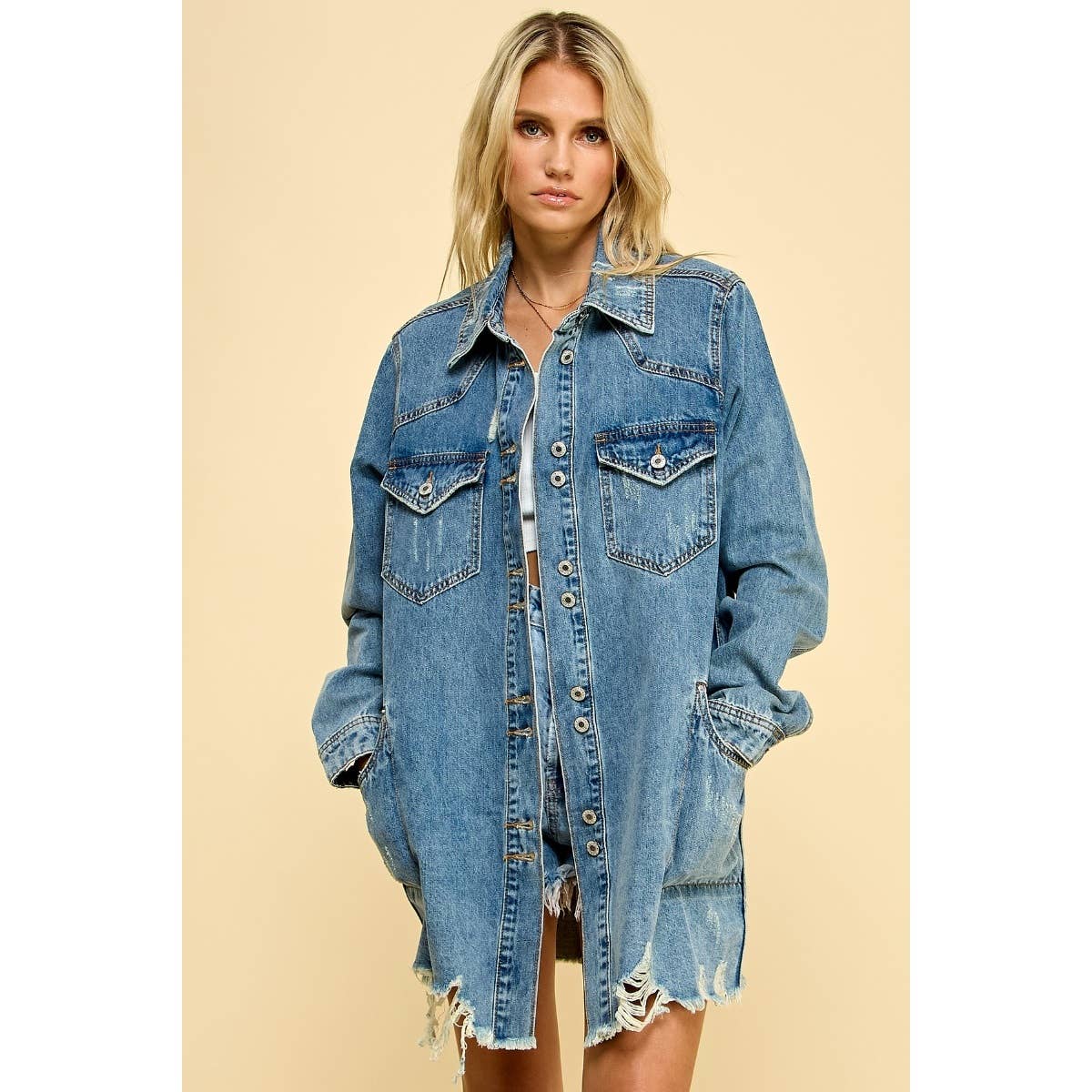 Distressed Denim Shacket