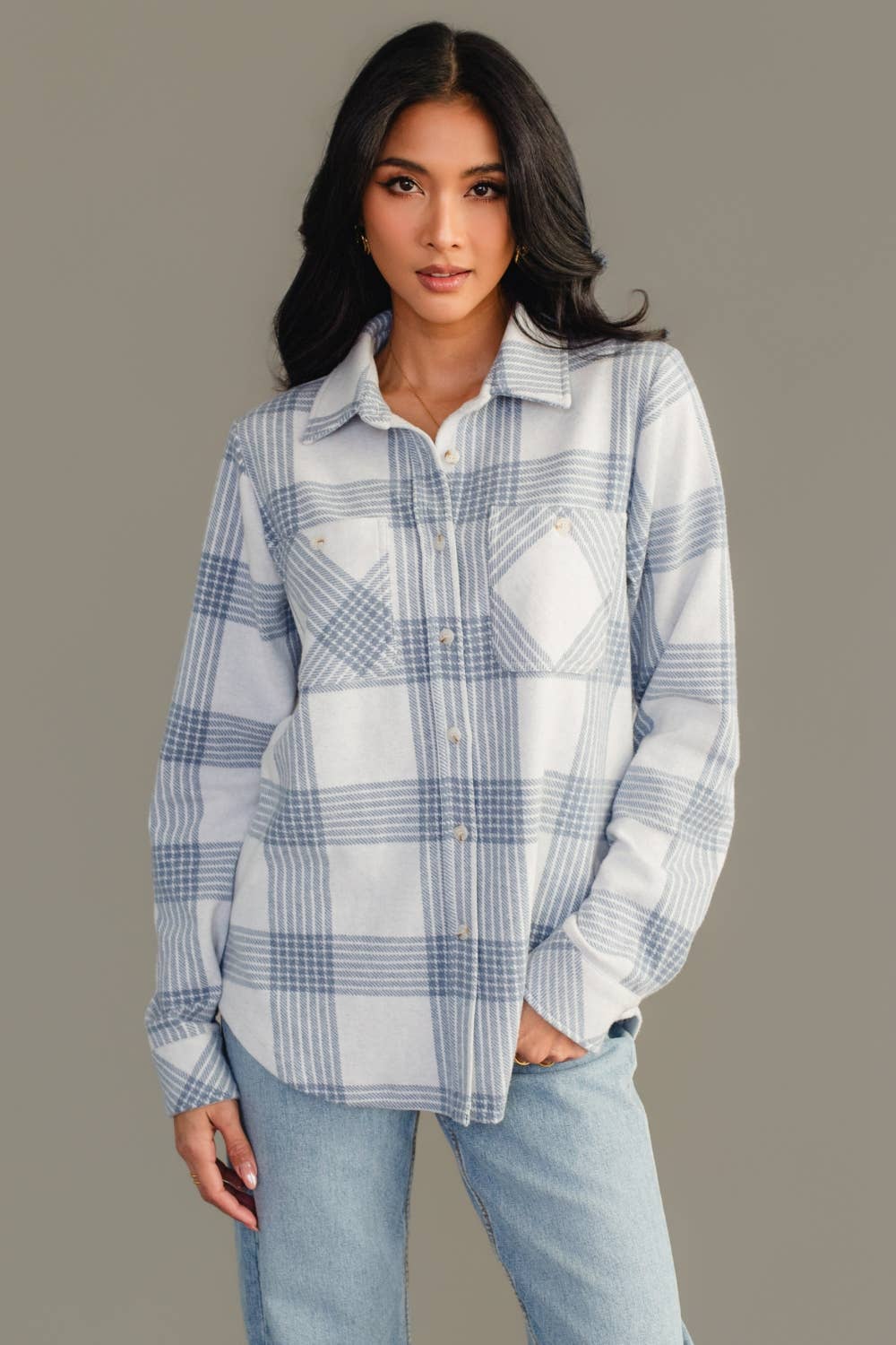 White & Dusty Blue Plaid