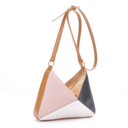 Geometric Color Block Triangle Fold Crossbody Bag: Black