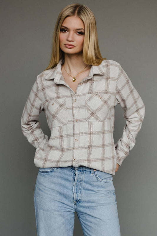 Lt. Tan & Brown Plaid Button Up