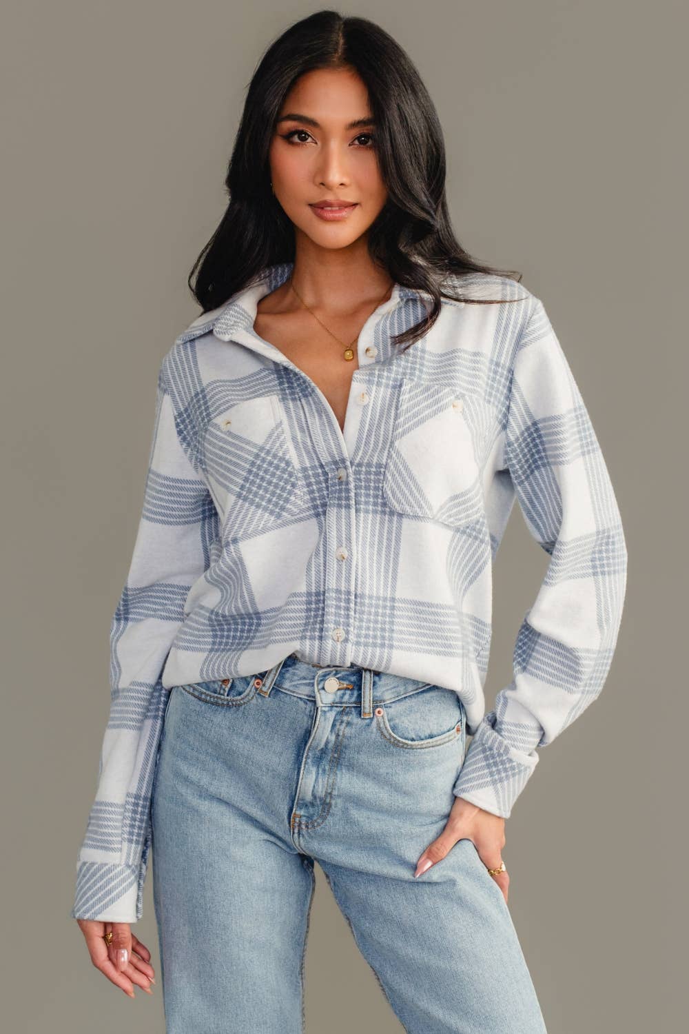 White & Dusty Blue Plaid