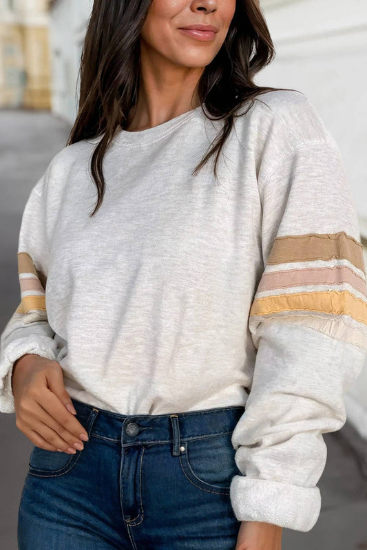 Striped Trim  Sweatshirt